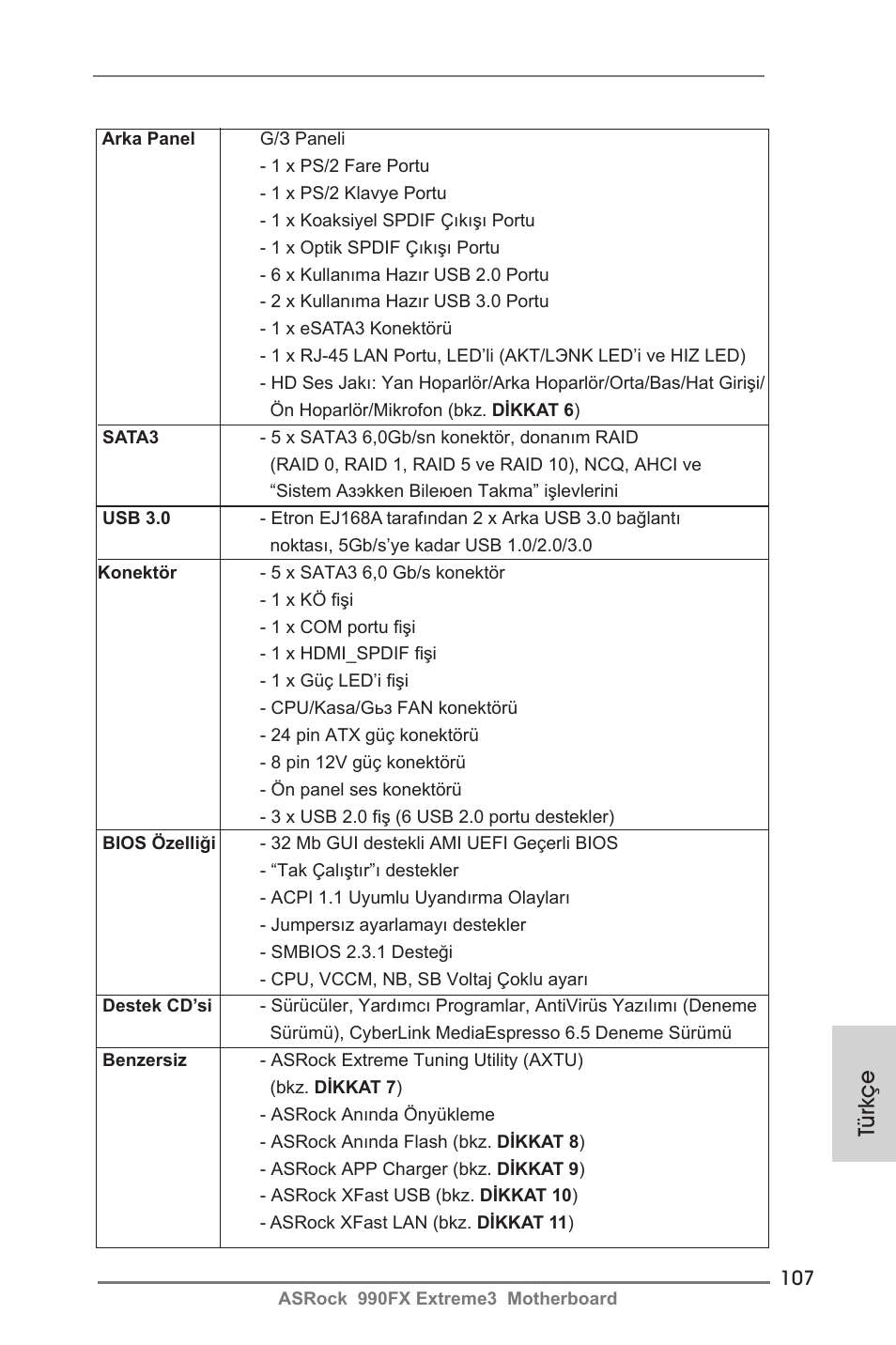 Türkçe | ASRock 990FX Extreme3 User Manual | Page 107 / 182