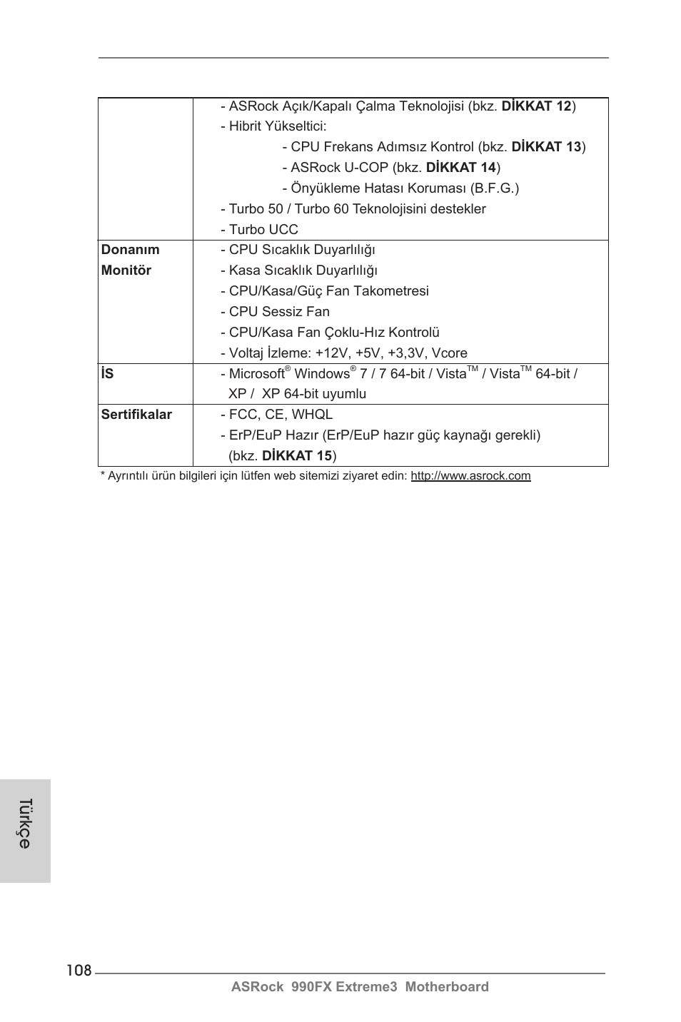Türkçe | ASRock 990FX Extreme3 User Manual | Page 108 / 182