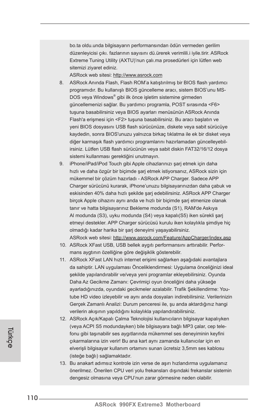 Türkçe | ASRock 990FX Extreme3 User Manual | Page 110 / 182