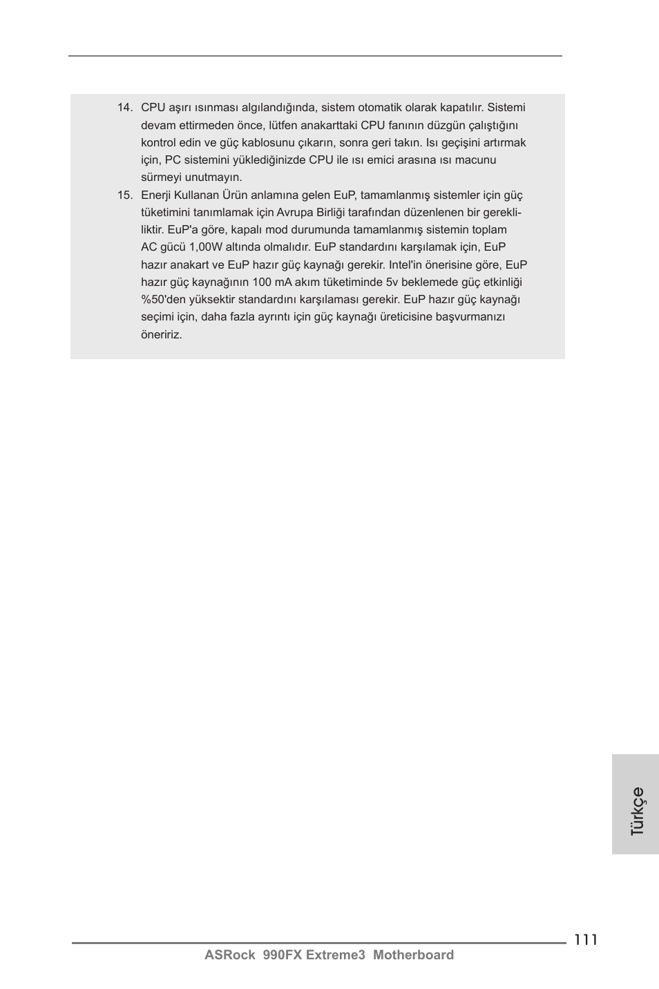 Türkçe | ASRock 990FX Extreme3 User Manual | Page 111 / 182
