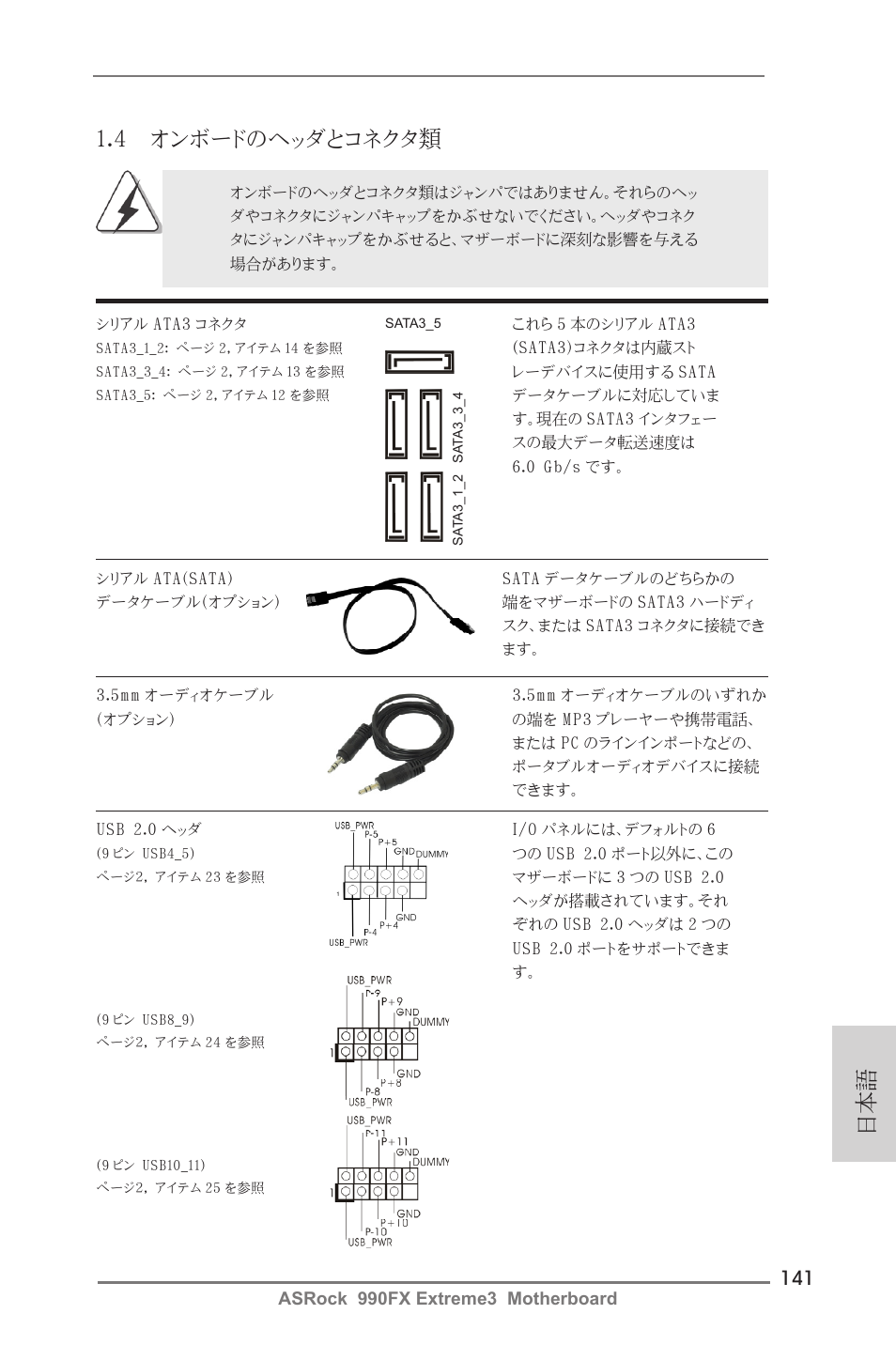4 オンボードのヘッダとコネクタ類 | ASRock 990FX Extreme3 User Manual | Page 141 / 182