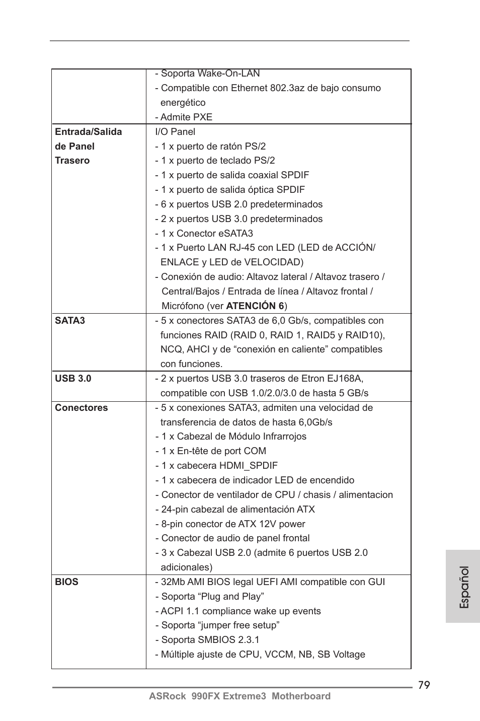 Español | ASRock 990FX Extreme3 User Manual | Page 79 / 182