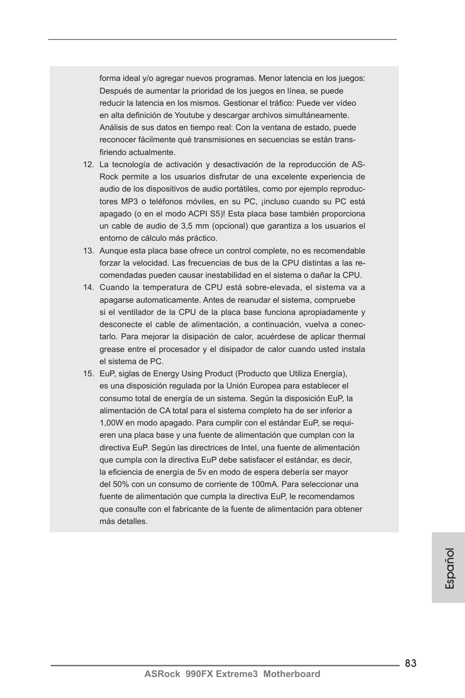 Español | ASRock 990FX Extreme3 User Manual | Page 83 / 182