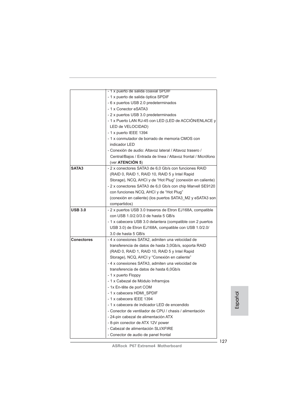 Español | ASRock P67 Extreme4 User Manual | Page 127 / 304