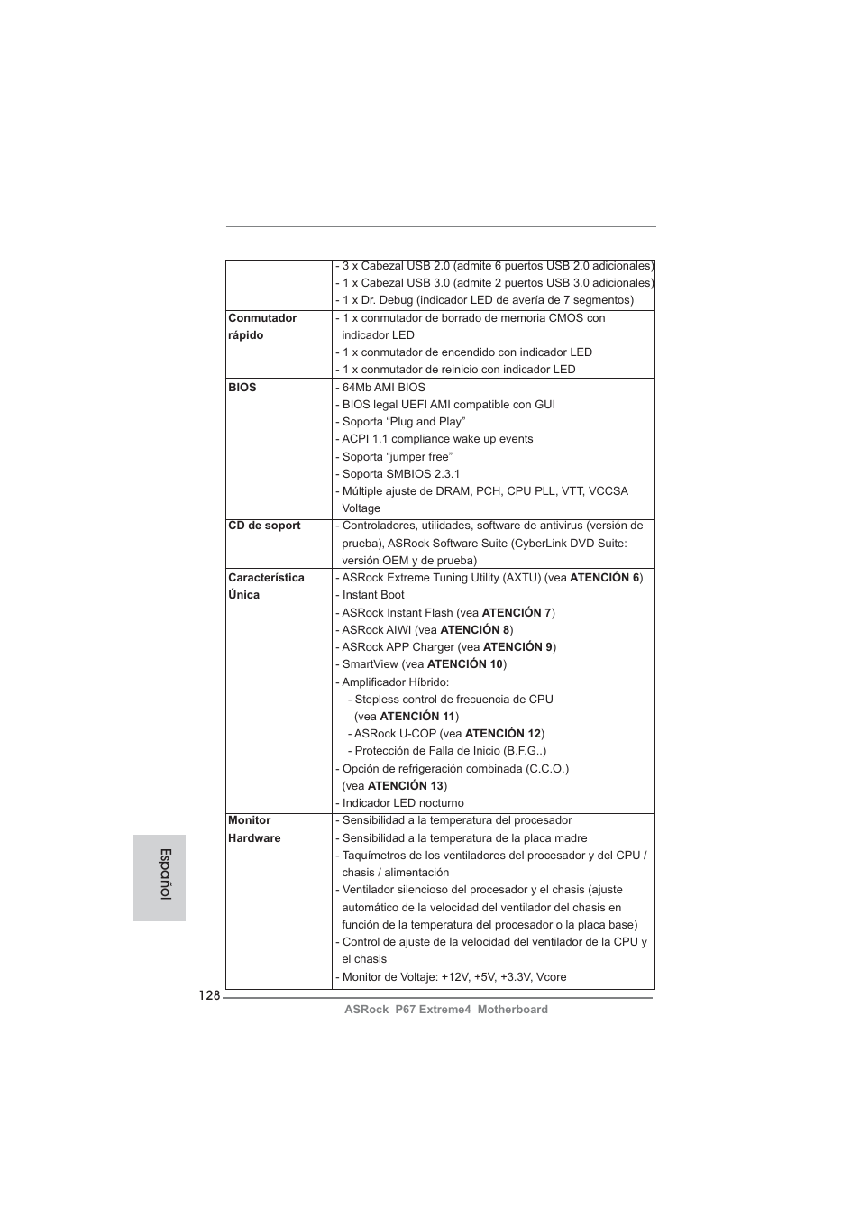 Español | ASRock P67 Extreme4 User Manual | Page 128 / 304