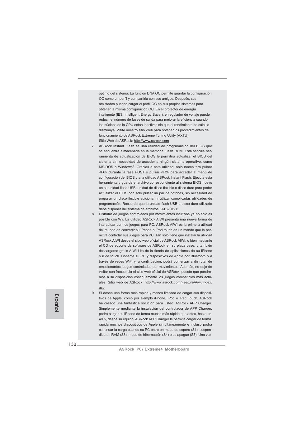Español | ASRock P67 Extreme4 User Manual | Page 130 / 304