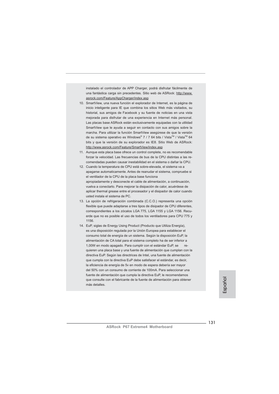 Español | ASRock P67 Extreme4 User Manual | Page 131 / 304