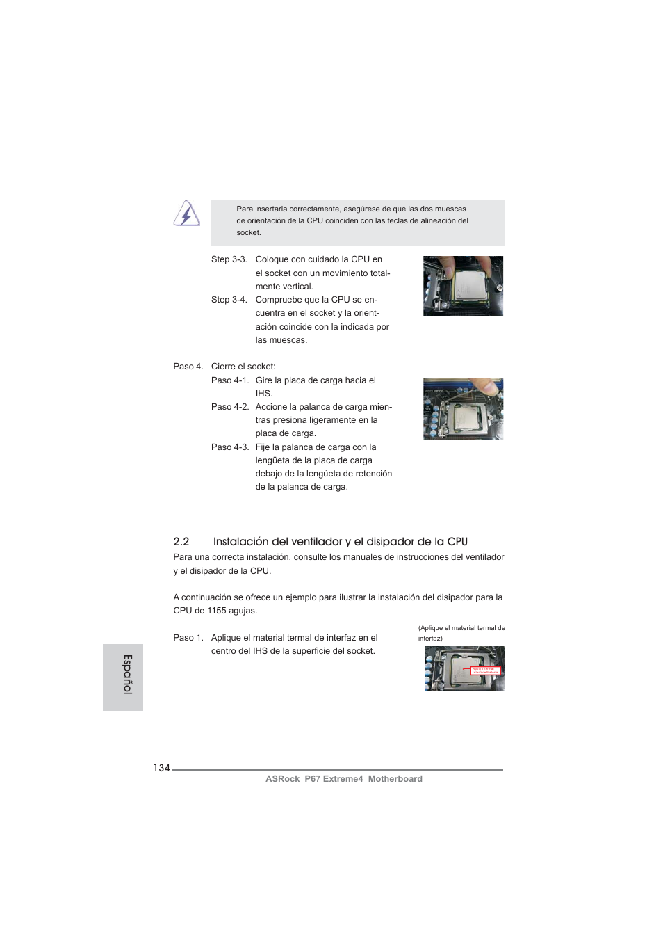 Español | ASRock P67 Extreme4 User Manual | Page 134 / 304