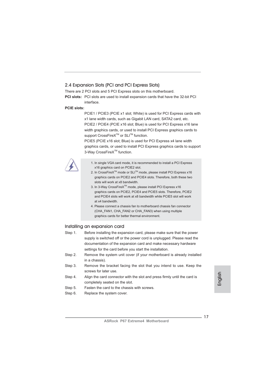 Installing an expansion card | ASRock P67 Extreme4 User Manual | Page 17 / 304