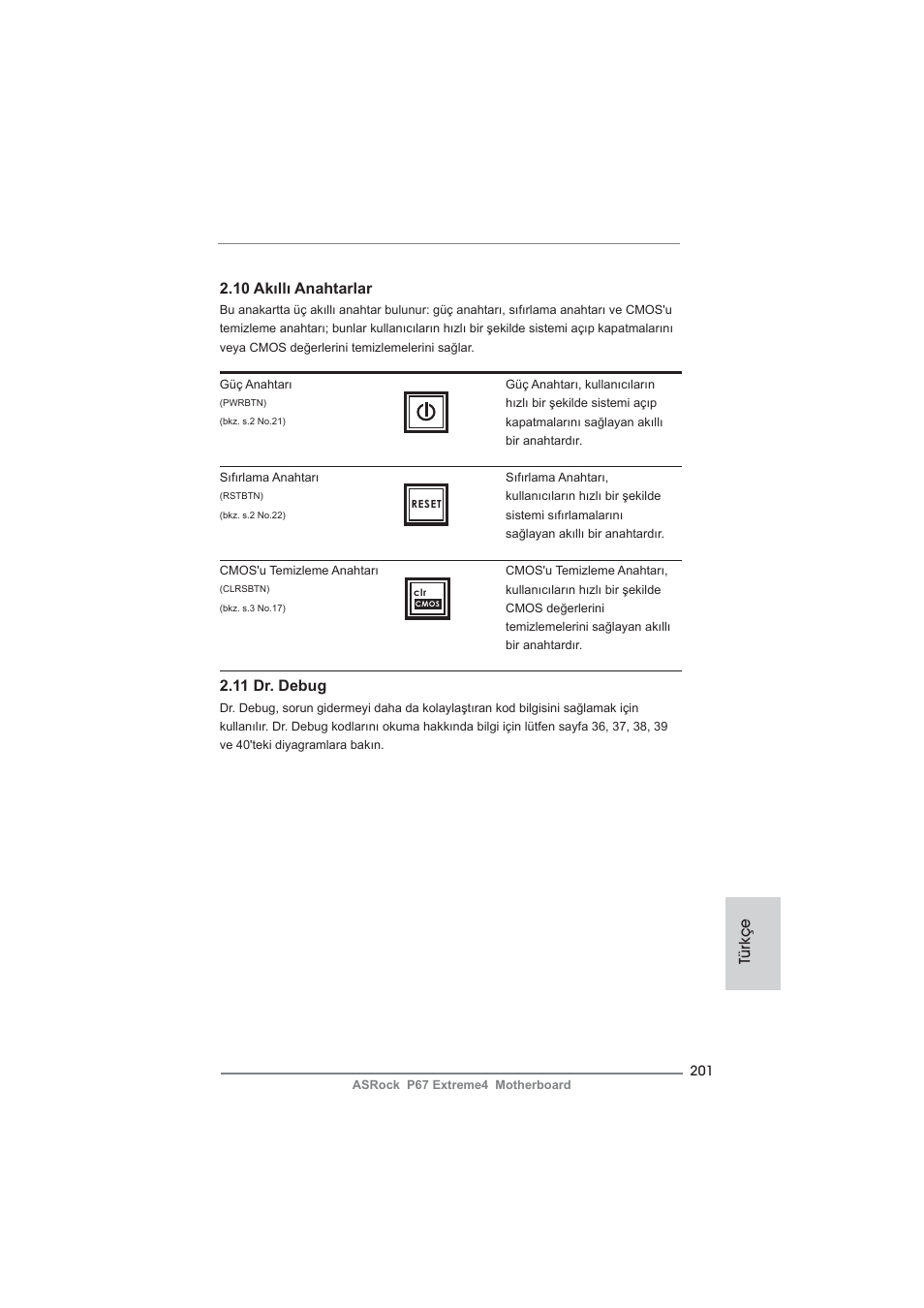 11 dr. debug, 10 akıllı anahtarlar, Türkçe | ASRock P67 Extreme4 User Manual | Page 201 / 304