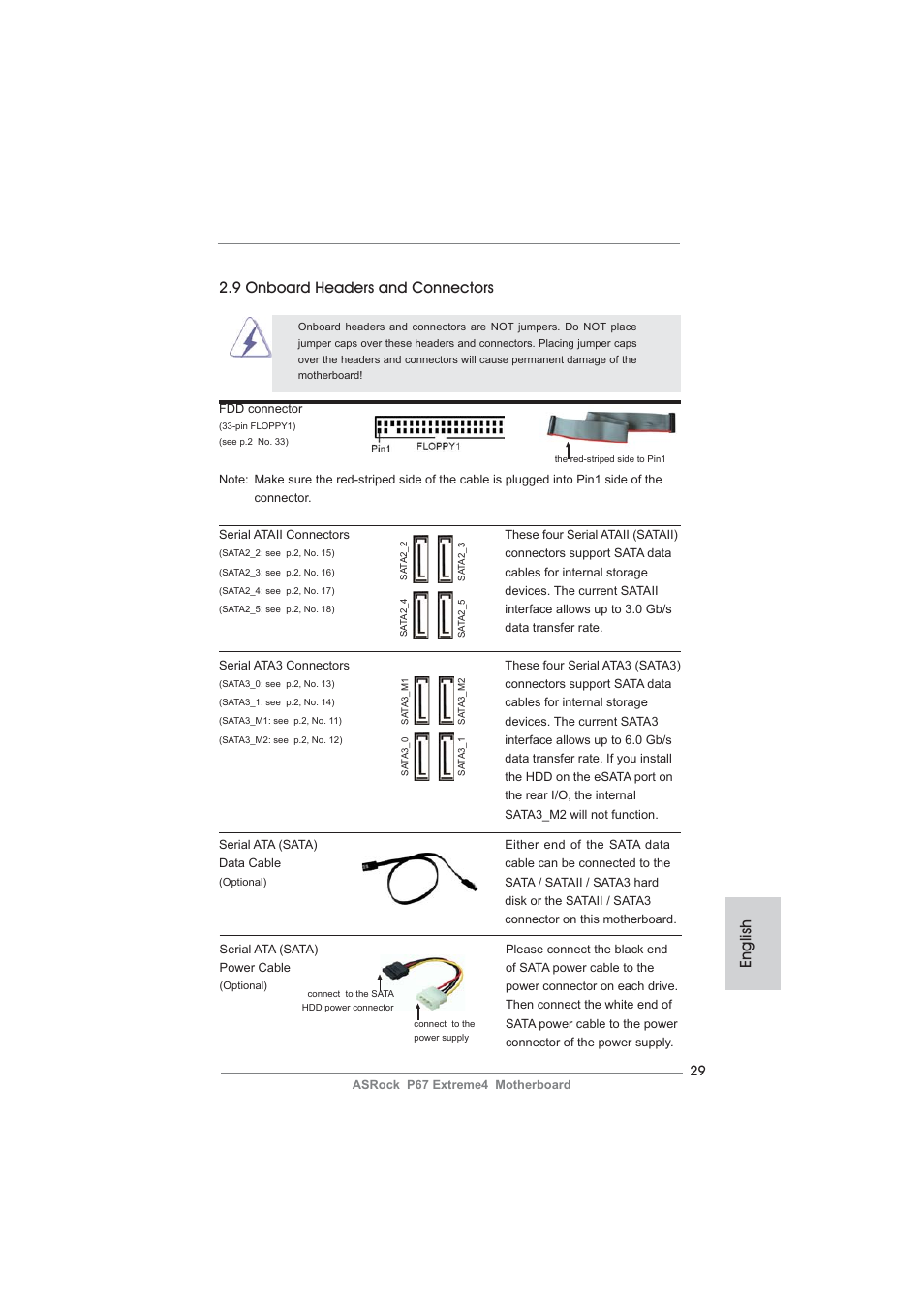 9 onboard headers and connectors, English | ASRock P67 Extreme4 User Manual | Page 29 / 304