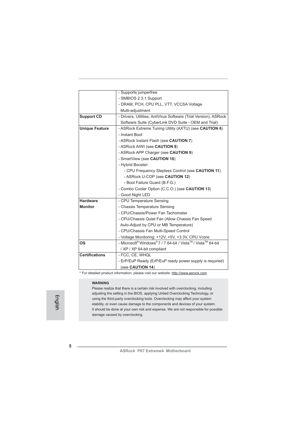English | ASRock P67 Extreme4 User Manual | Page 8 / 304