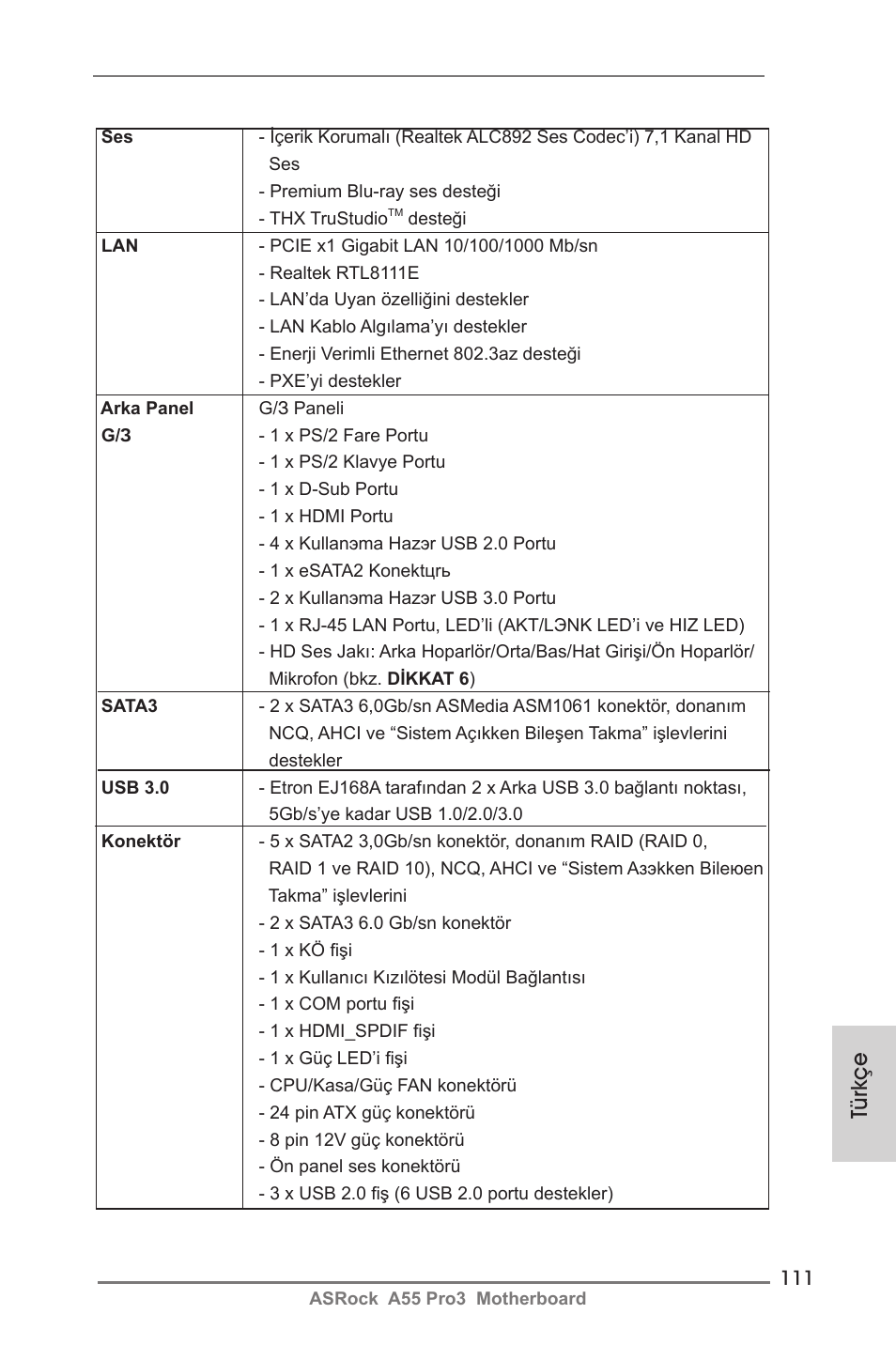 Türkçe | ASRock A55 Pro3 User Manual | Page 111 / 190