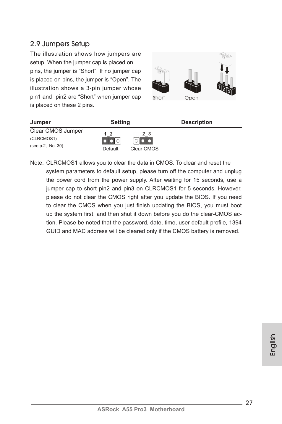 English 2.9 jumpers setup | ASRock A55 Pro3 User Manual | Page 27 / 190