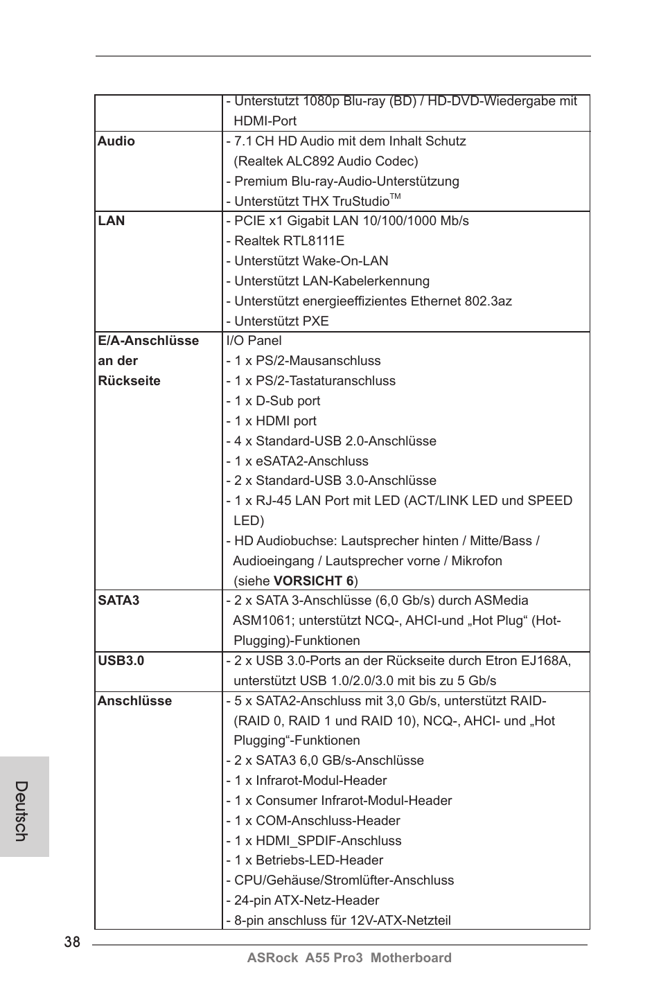 Deutsch | ASRock A55 Pro3 User Manual | Page 38 / 190