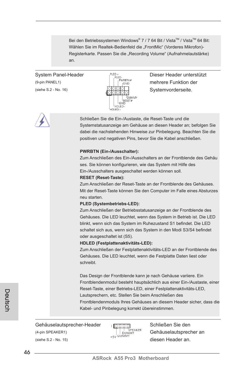 Deutsch | ASRock A55 Pro3 User Manual | Page 46 / 190
