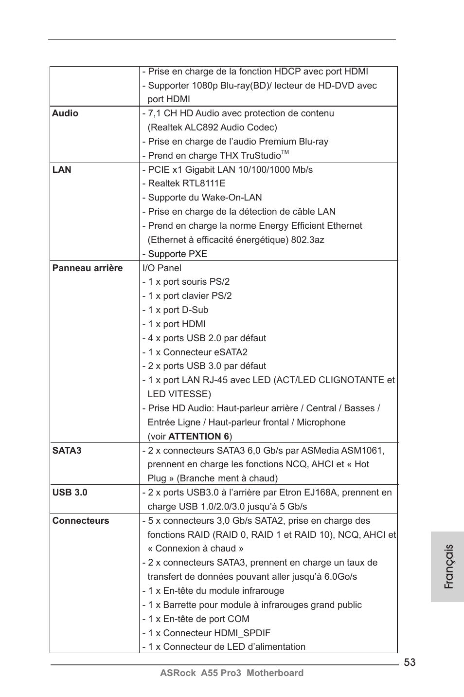 Français | ASRock A55 Pro3 User Manual | Page 53 / 190