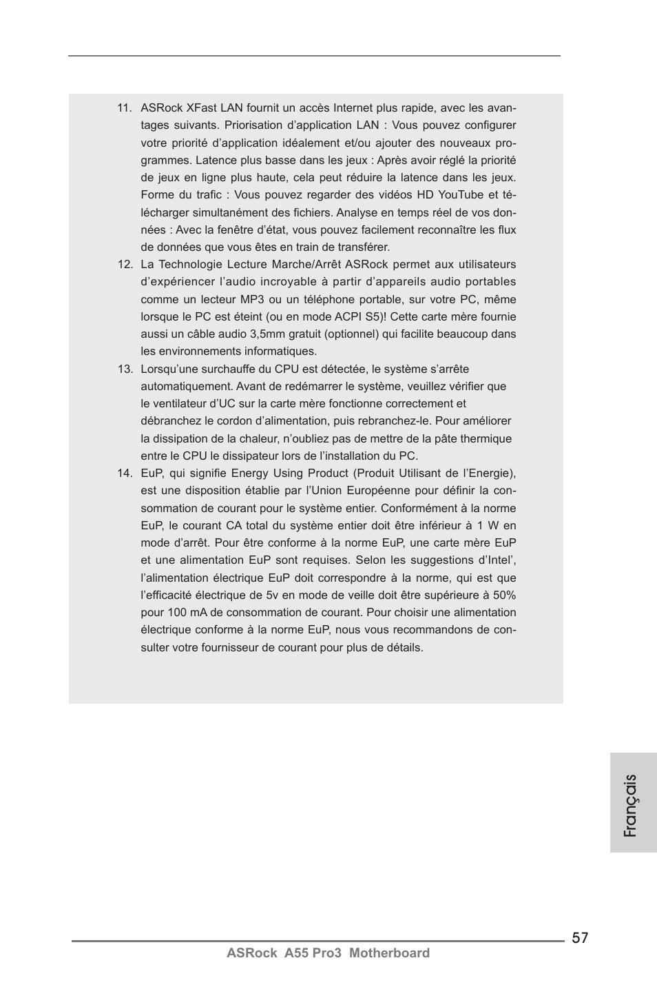Français | ASRock A55 Pro3 User Manual | Page 57 / 190