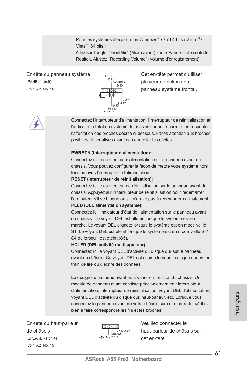 Français | ASRock A55 Pro3 User Manual | Page 61 / 190