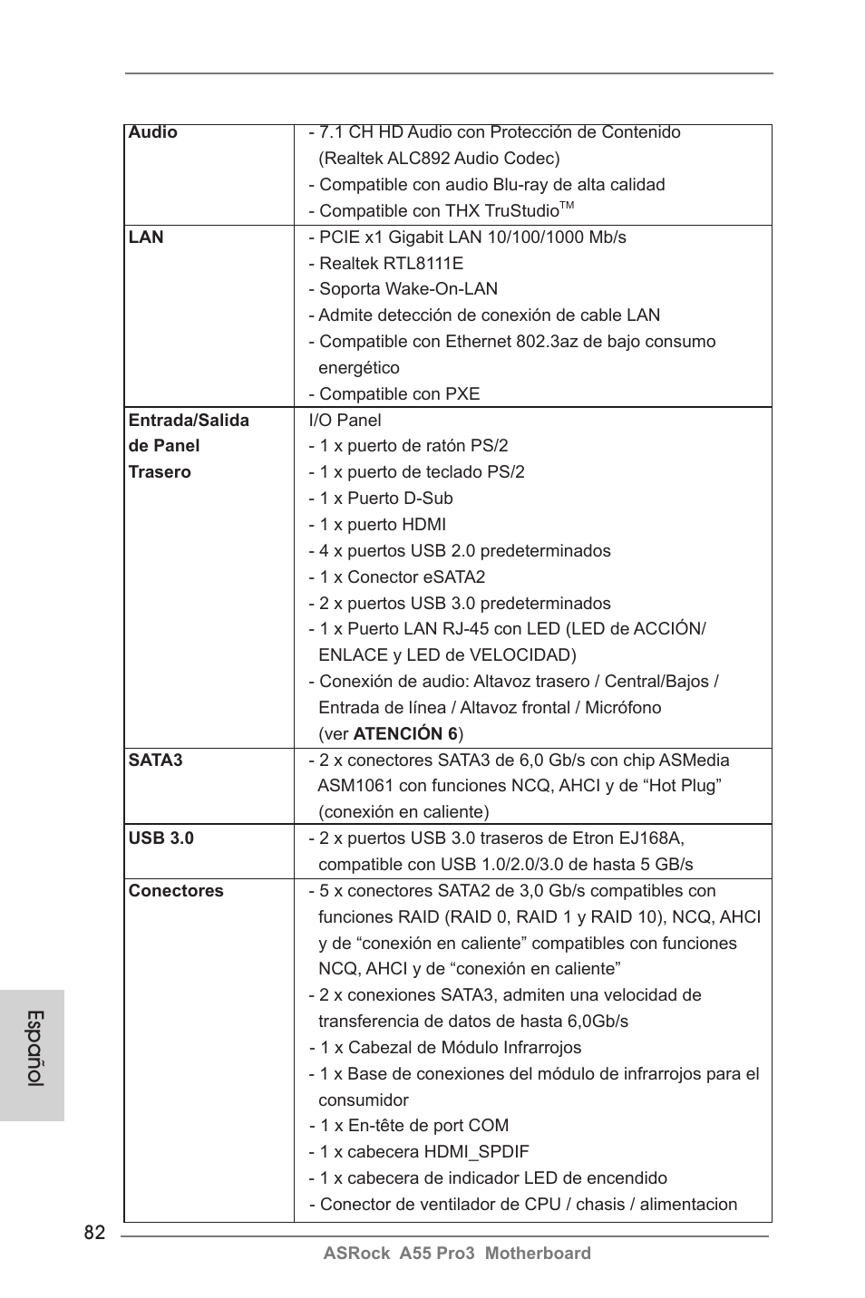 Español | ASRock A55 Pro3 User Manual | Page 82 / 190