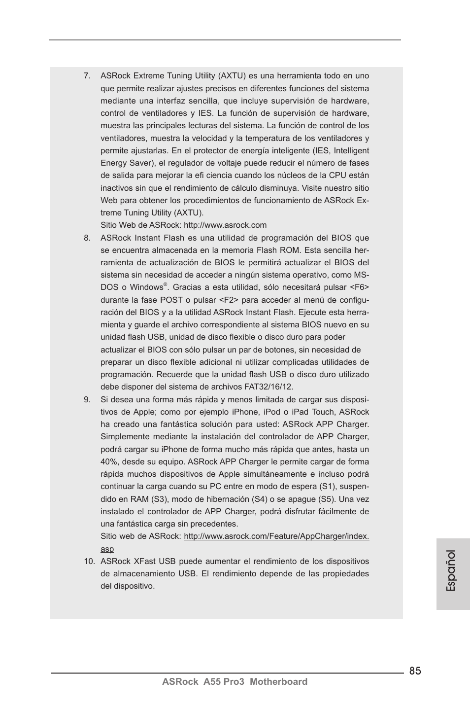 Español | ASRock A55 Pro3 User Manual | Page 85 / 190