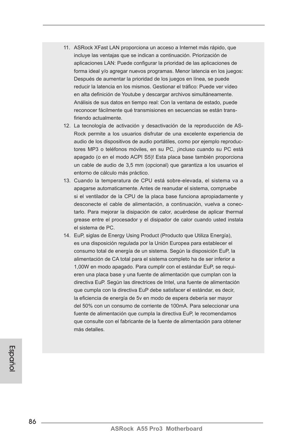 Español | ASRock A55 Pro3 User Manual | Page 86 / 190