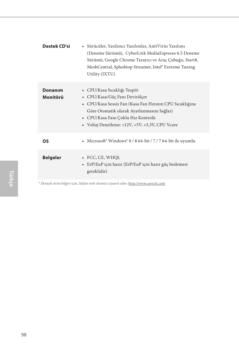 Türk çe | ASRock Z87 Extreme3 User Manual | Page 100 / 164