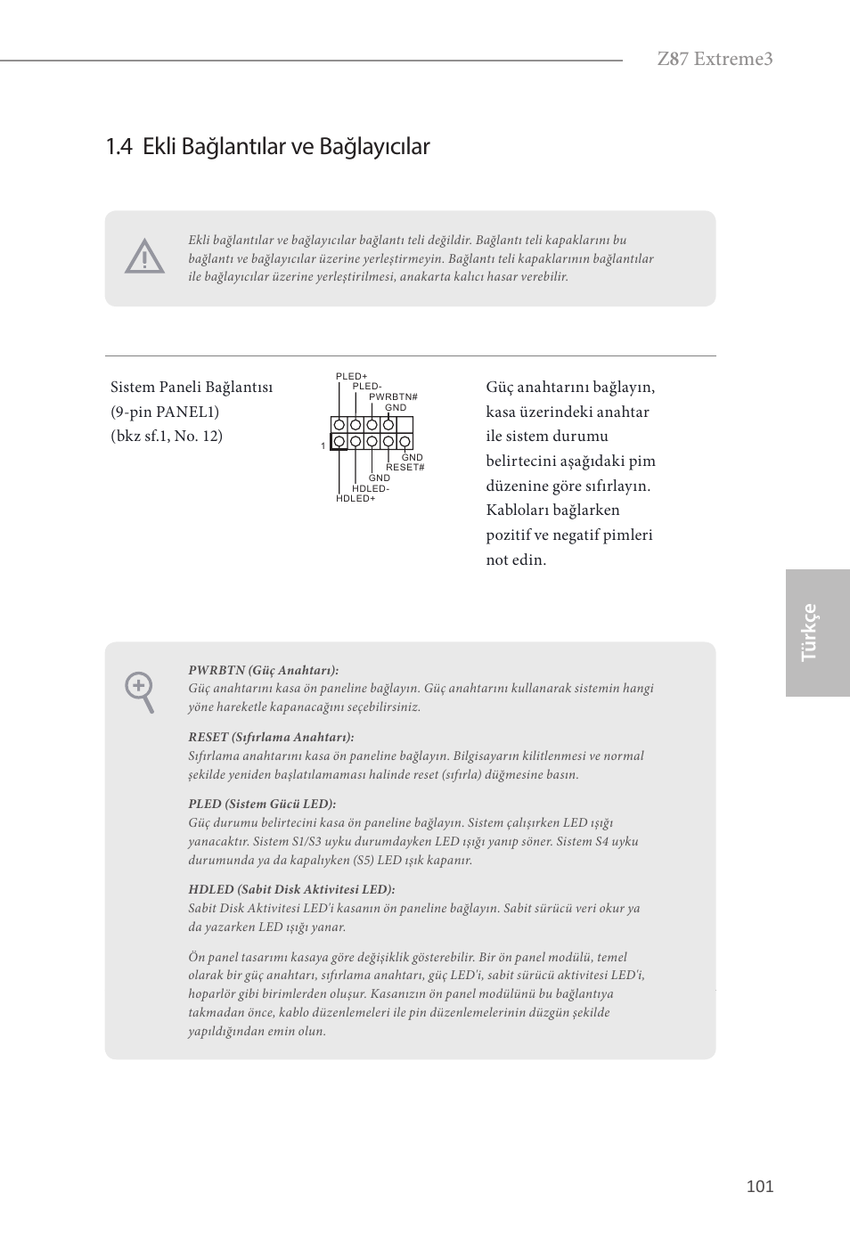 4 ekli bağlantılar ve bağlayıcılar, Z 8 7 extreme3, Türk çe | ASRock Z87 Extreme3 User Manual | Page 103 / 164