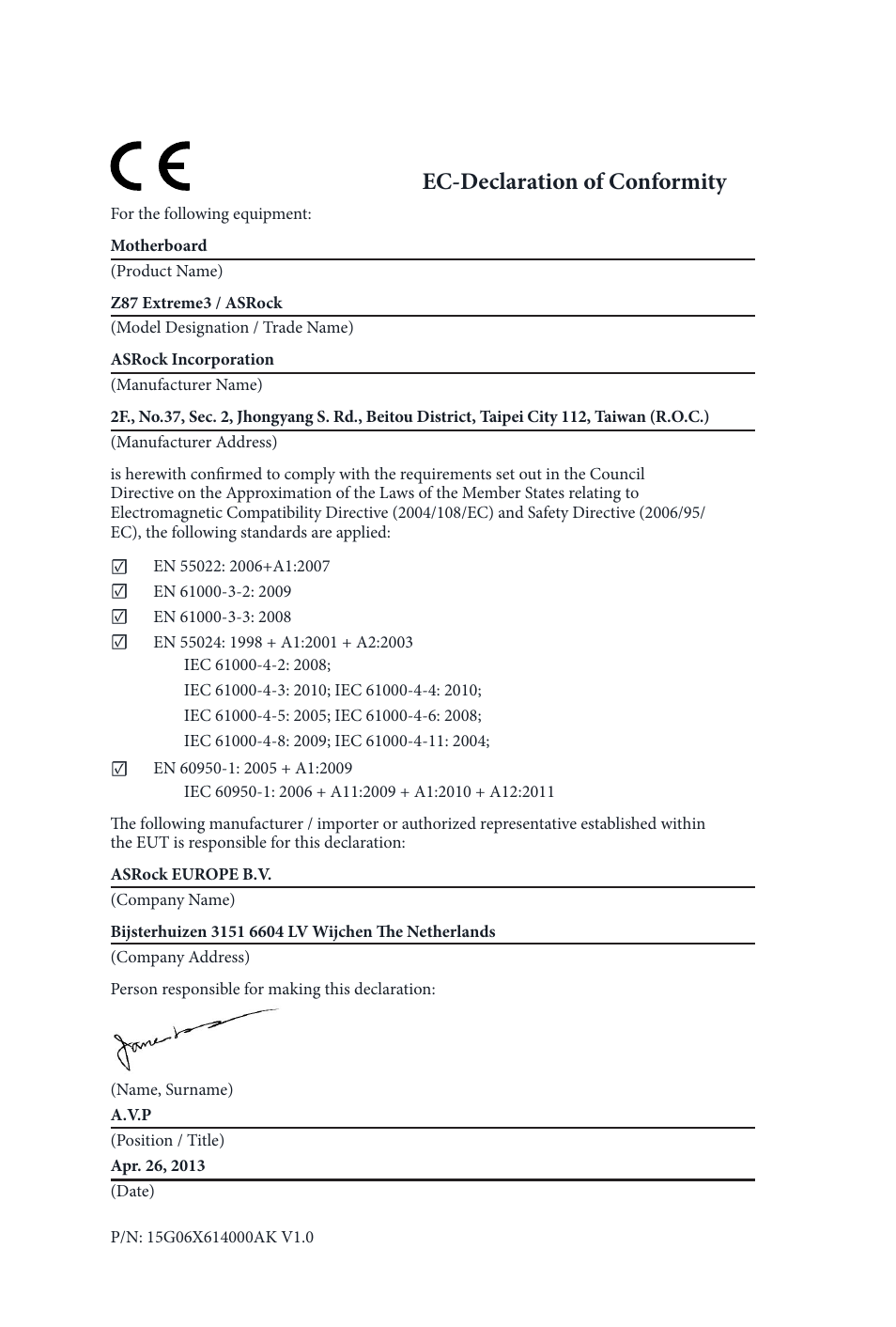 Ec-declaration of conformity | ASRock Z87 Extreme3 User Manual | Page 164 / 164