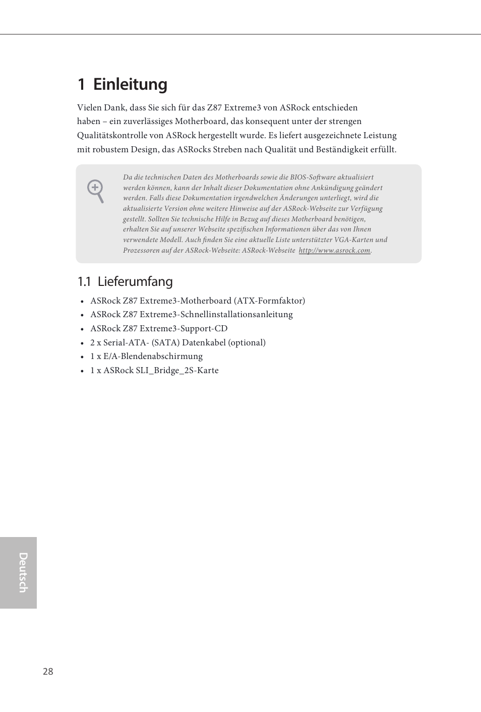 1 einleitung, 1 lieferumfang | ASRock Z87 Extreme3 User Manual | Page 30 / 164