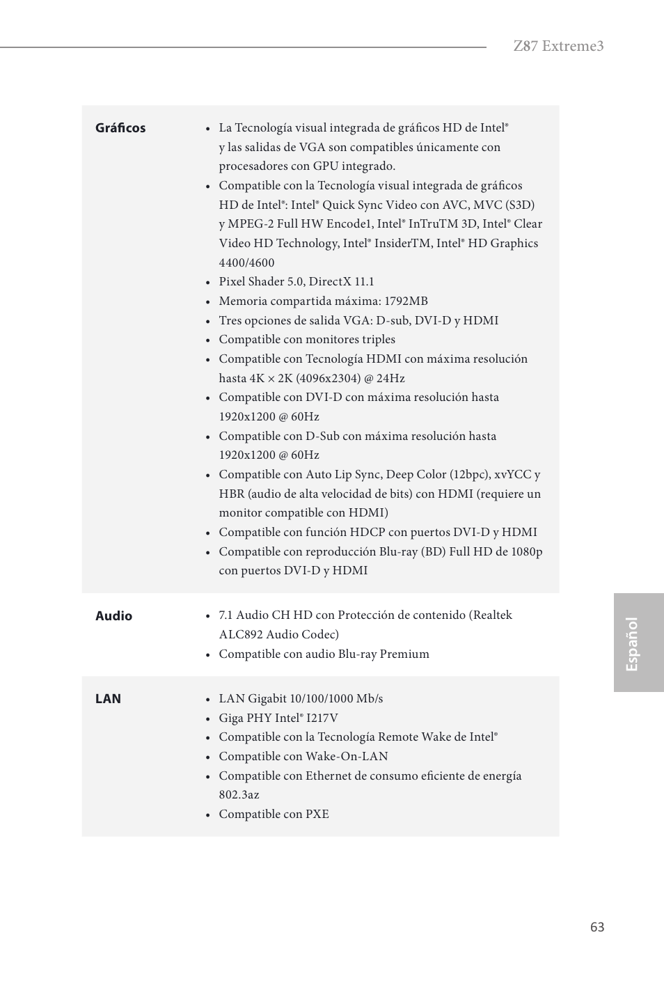 Z 8 7 extreme3, Español | ASRock Z87 Extreme3 User Manual | Page 65 / 164
