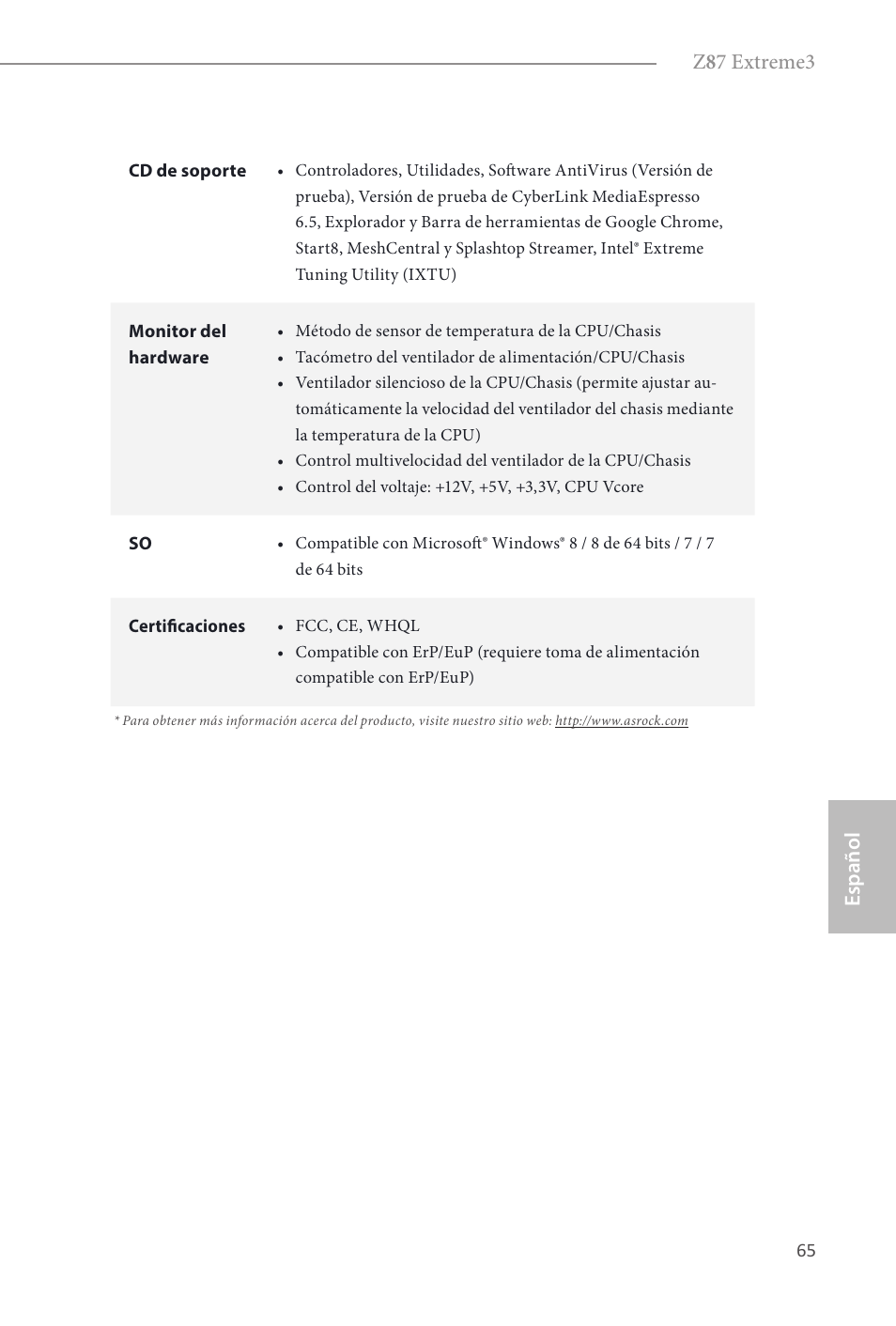 Z 8 7 extreme3, Español | ASRock Z87 Extreme3 User Manual | Page 67 / 164