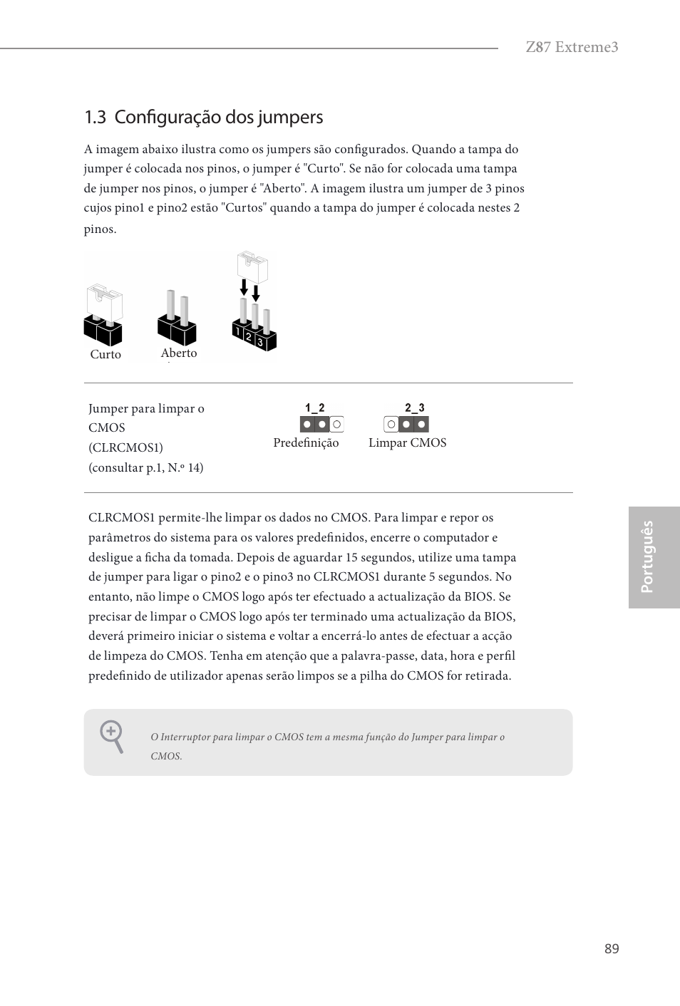 3 configuração dos jumpers | ASRock Z87 Extreme3 User Manual | Page 91 / 164
