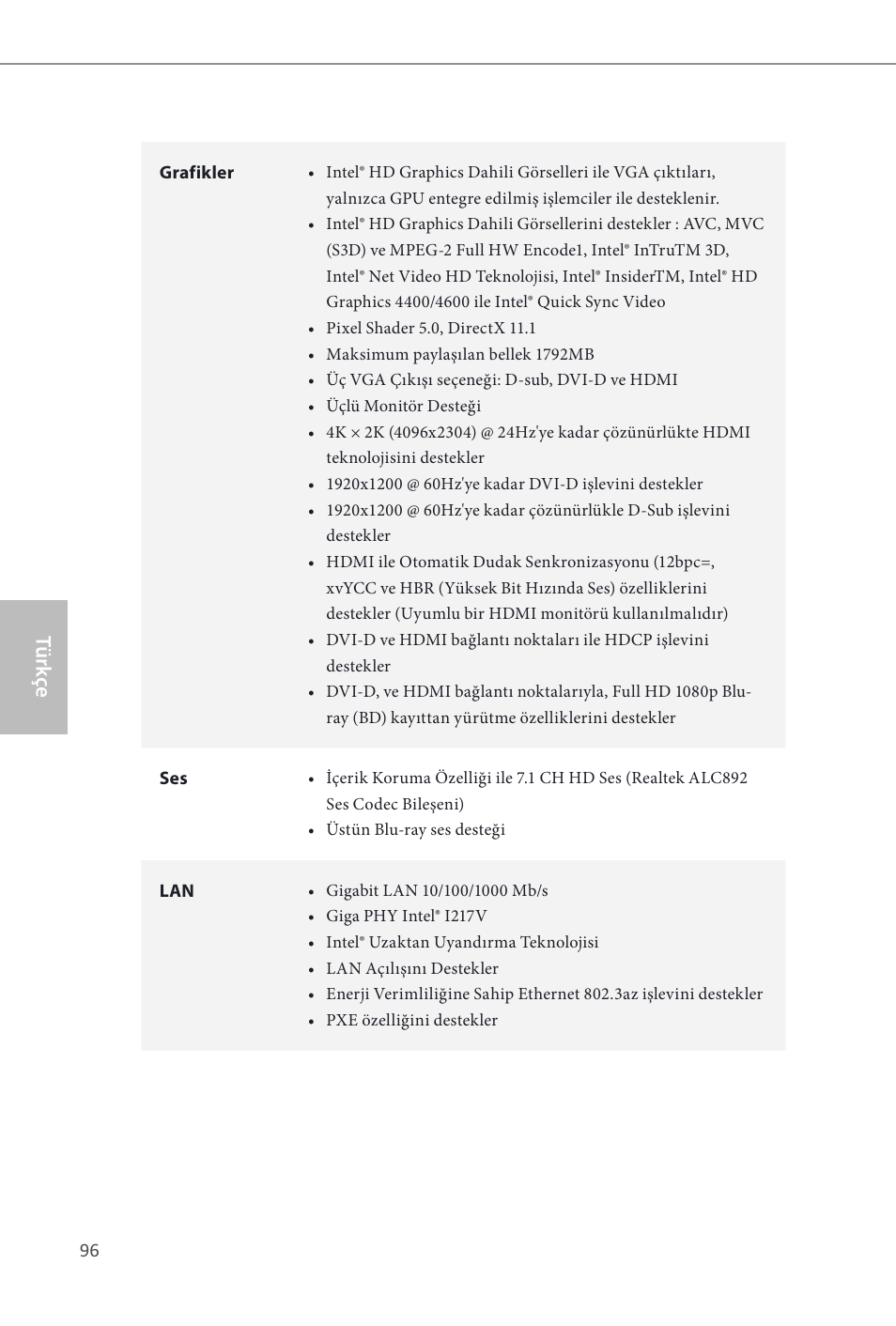 Türk çe | ASRock Z87 Extreme3 User Manual | Page 98 / 164
