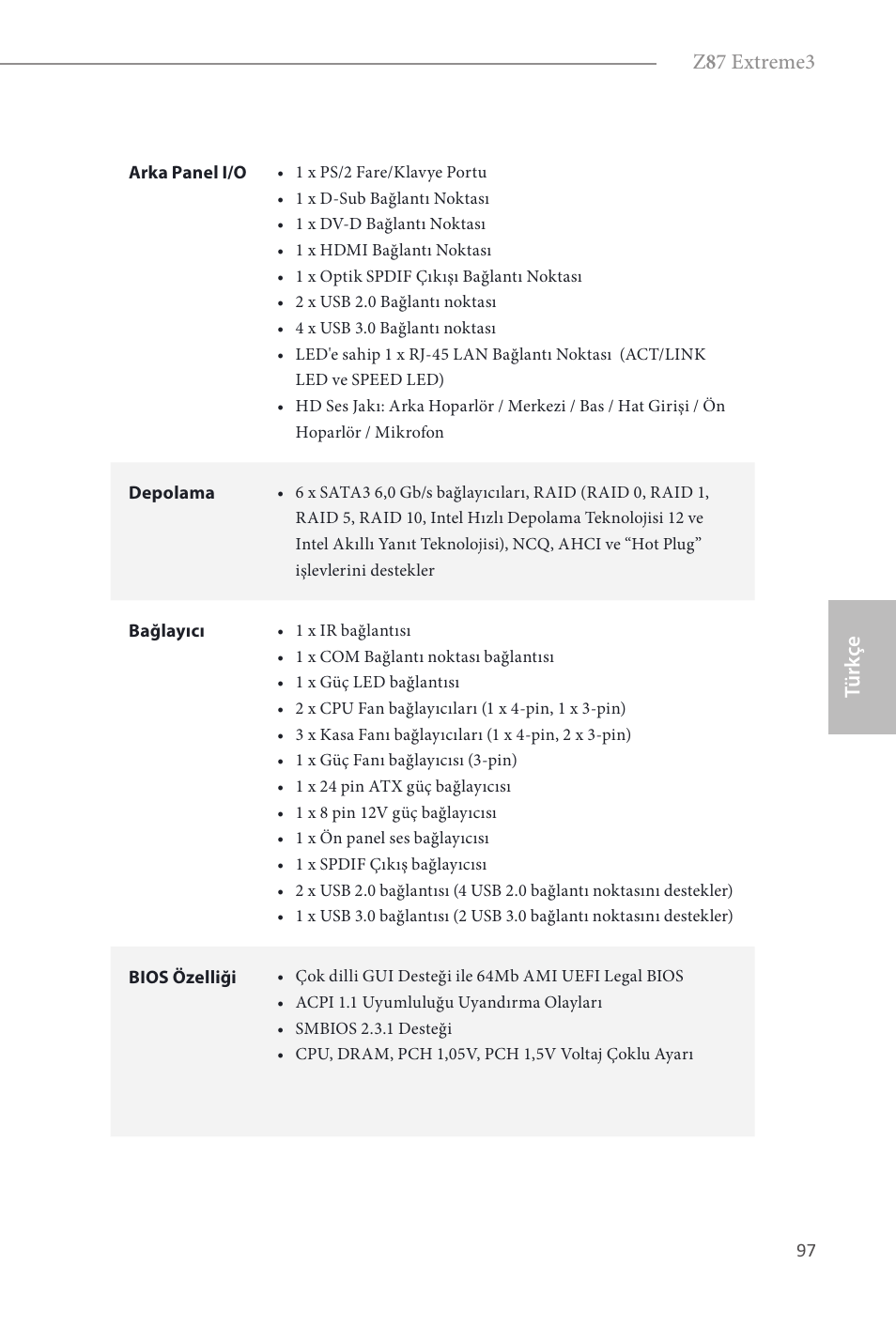 Z 8 7 extreme3, Türk çe | ASRock Z87 Extreme3 User Manual | Page 99 / 164