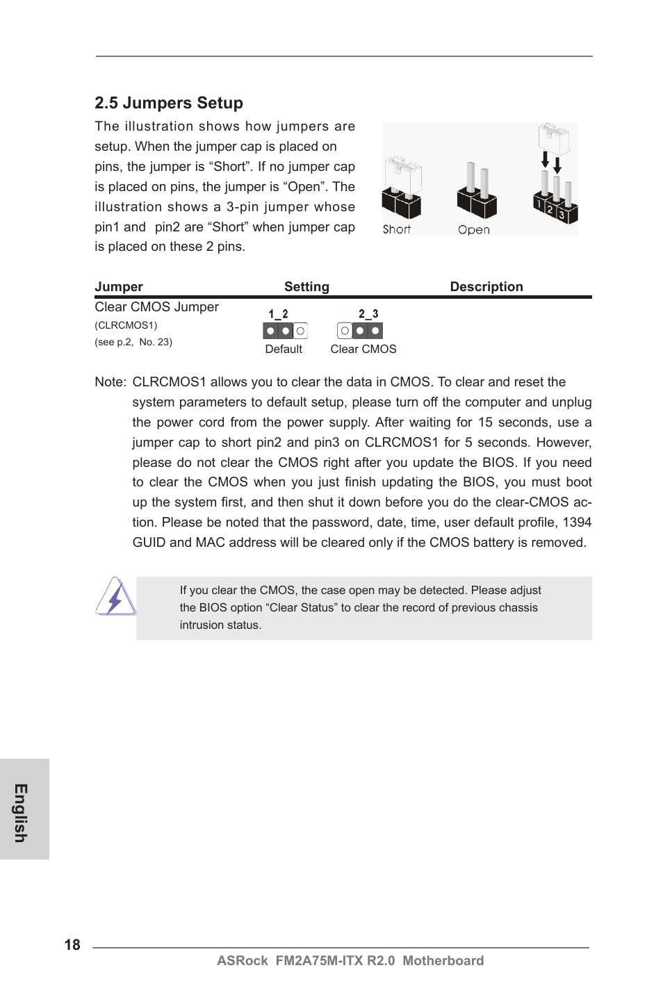 English 2.5 jumpers setup | ASRock FM2A75M-ITX R2.0 User Manual | Page 18 / 146