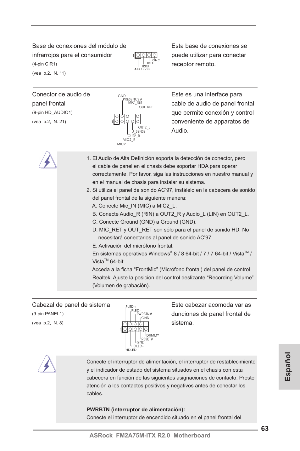 Español | ASRock FM2A75M-ITX R2.0 User Manual | Page 63 / 146