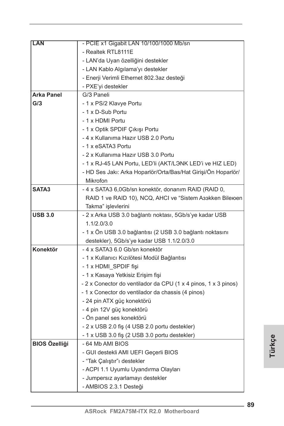 Türkçe | ASRock FM2A75M-ITX R2.0 User Manual | Page 89 / 146