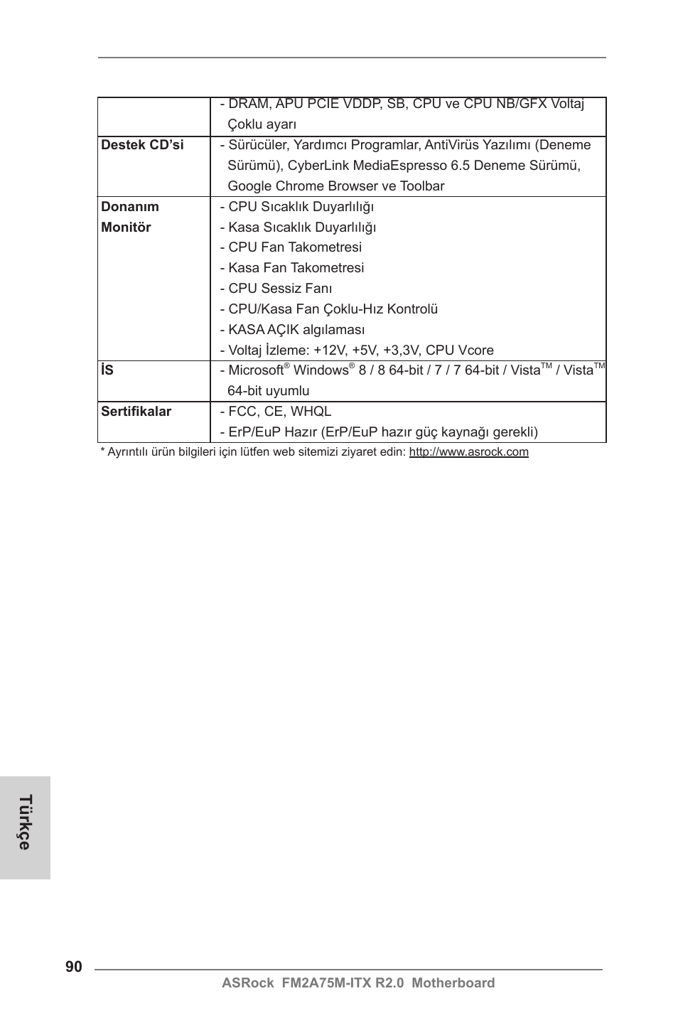 Türkçe | ASRock FM2A75M-ITX R2.0 User Manual | Page 90 / 146