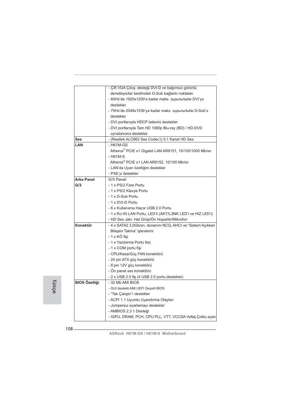 Türkçe | ASRock H61M-S User Manual | Page 108 / 162