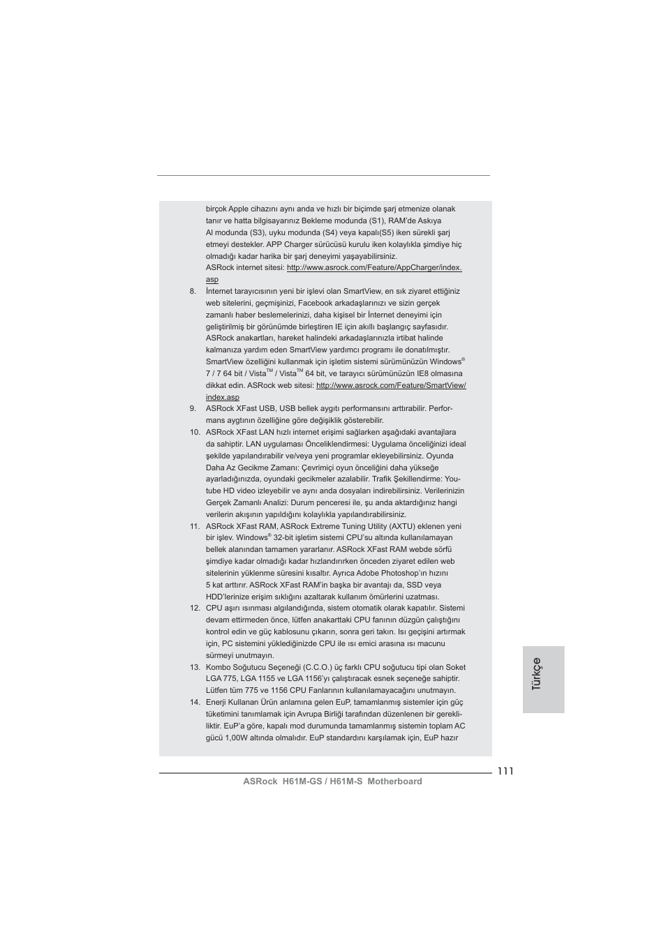 Türkçe | ASRock H61M-S User Manual | Page 111 / 162