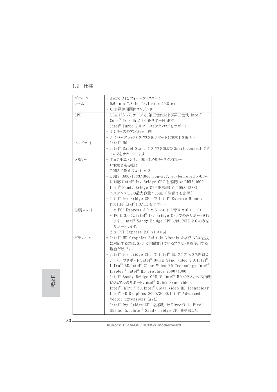 2 仕様 | ASRock H61M-S User Manual | Page 130 / 162