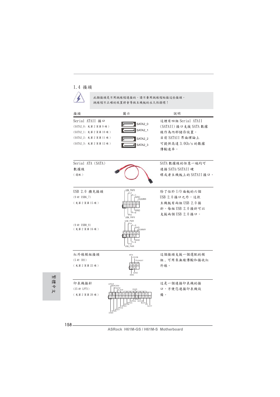 4 接頭, 繁體中文 | ASRock H61M-S User Manual | Page 158 / 162