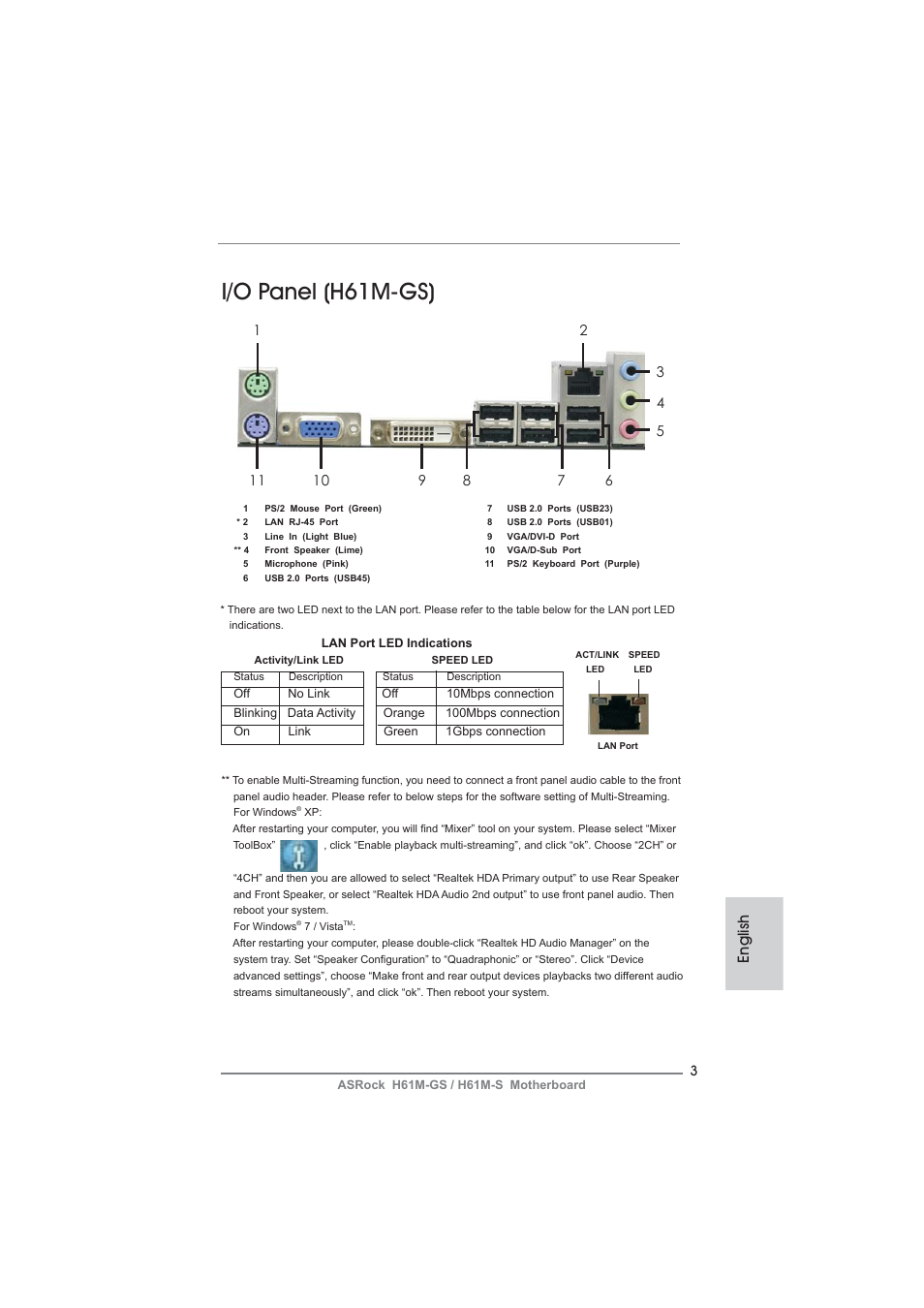 I/o panel (h61m-gs), English | ASRock H61M-S User Manual | Page 3 / 162
