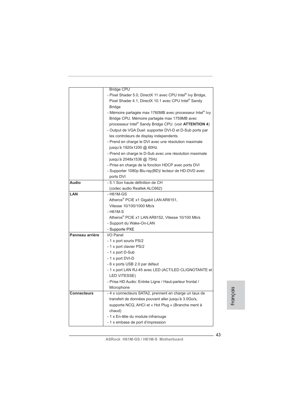 Français | ASRock H61M-S User Manual | Page 43 / 162