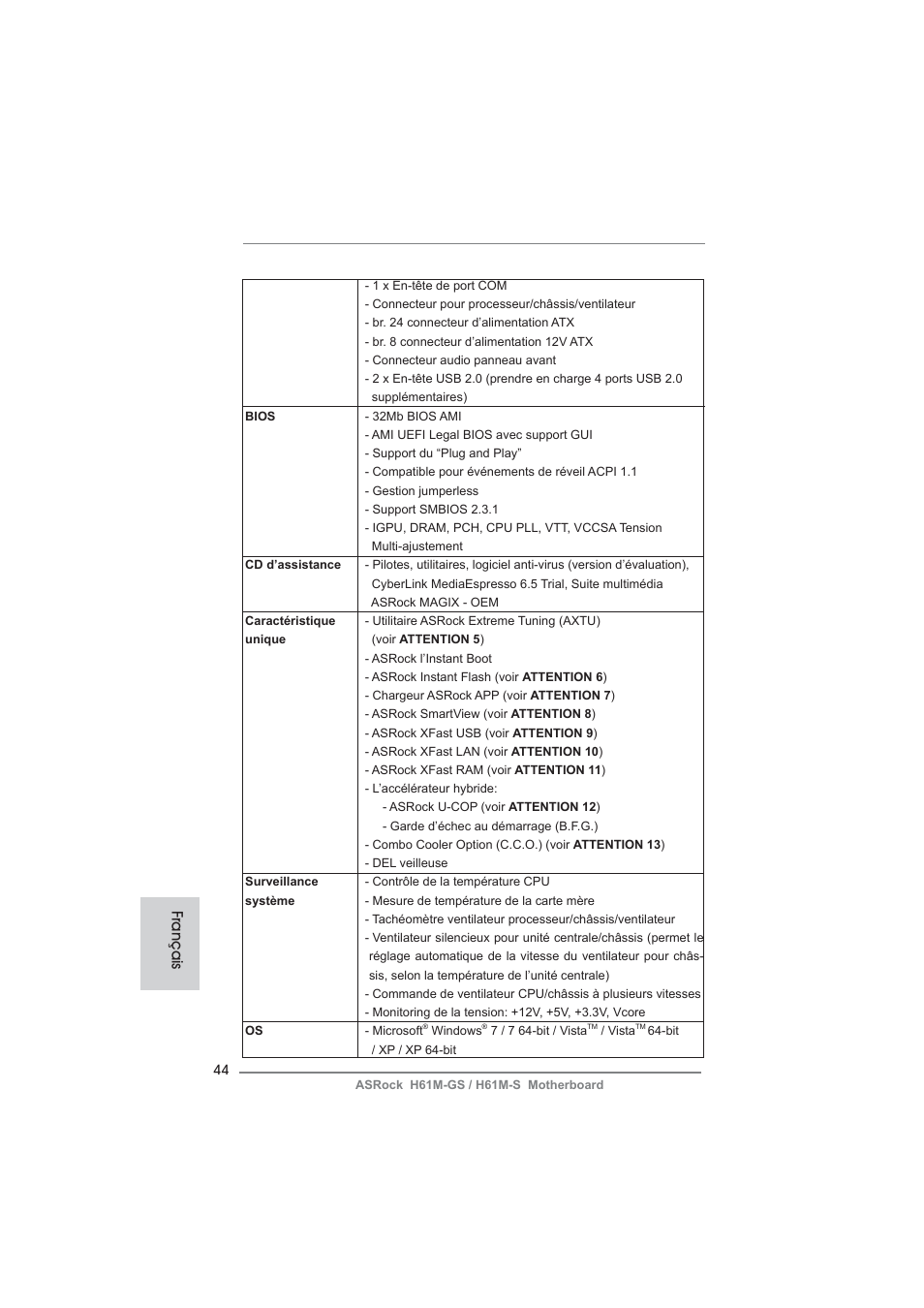 Français | ASRock H61M-S User Manual | Page 44 / 162