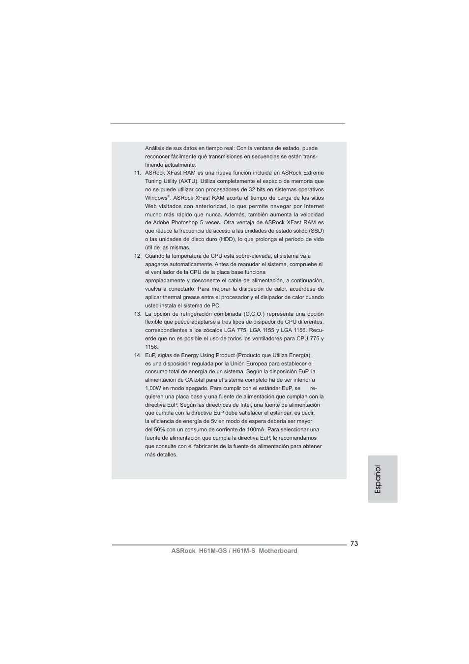 Español | ASRock H61M-S User Manual | Page 73 / 162
