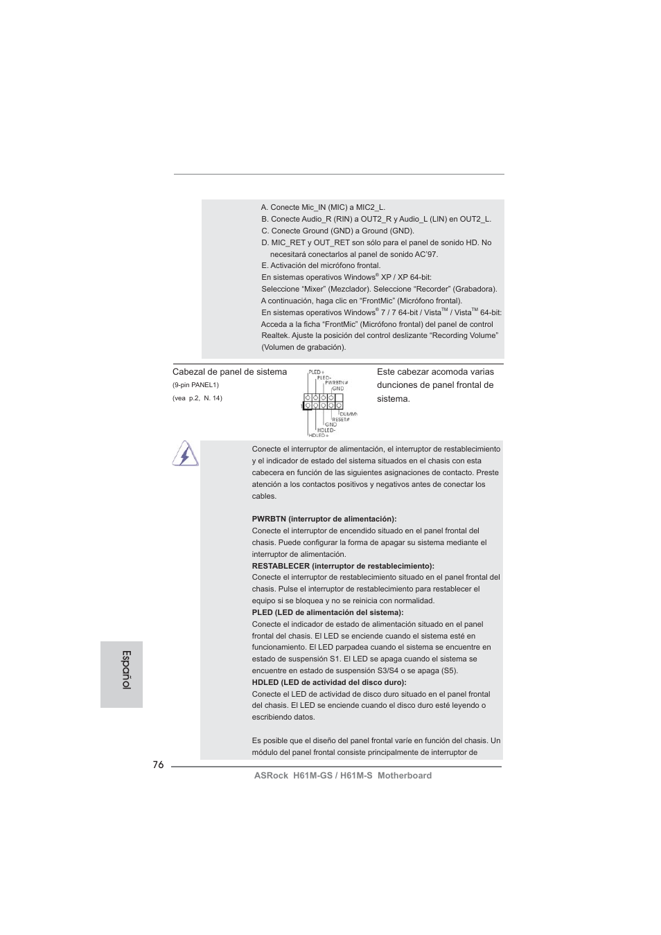 Español | ASRock H61M-S User Manual | Page 76 / 162