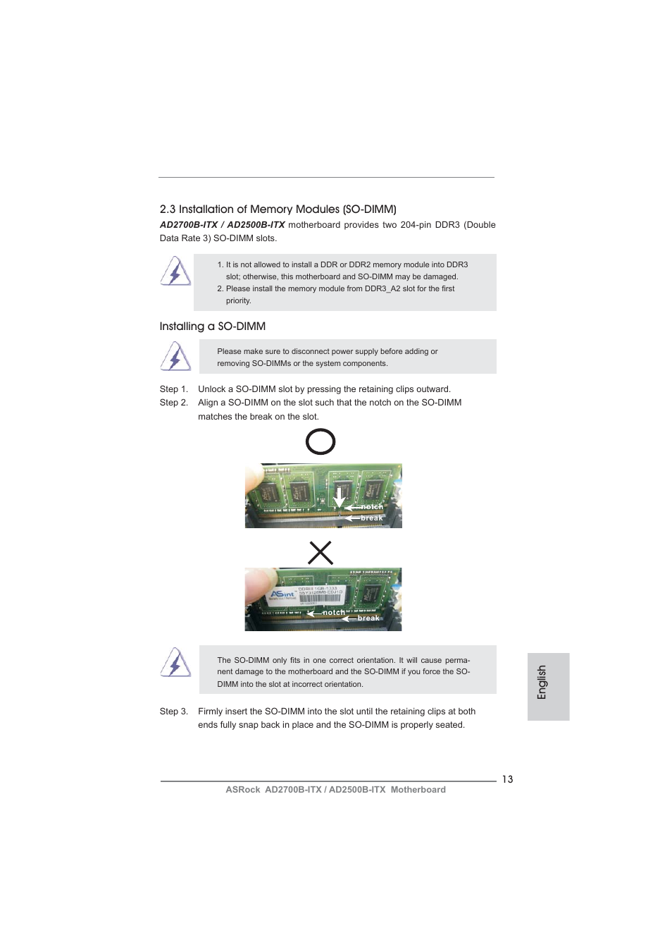 Installing a so-dimm | ASRock AD2700B-ITX User Manual | Page 13 / 143