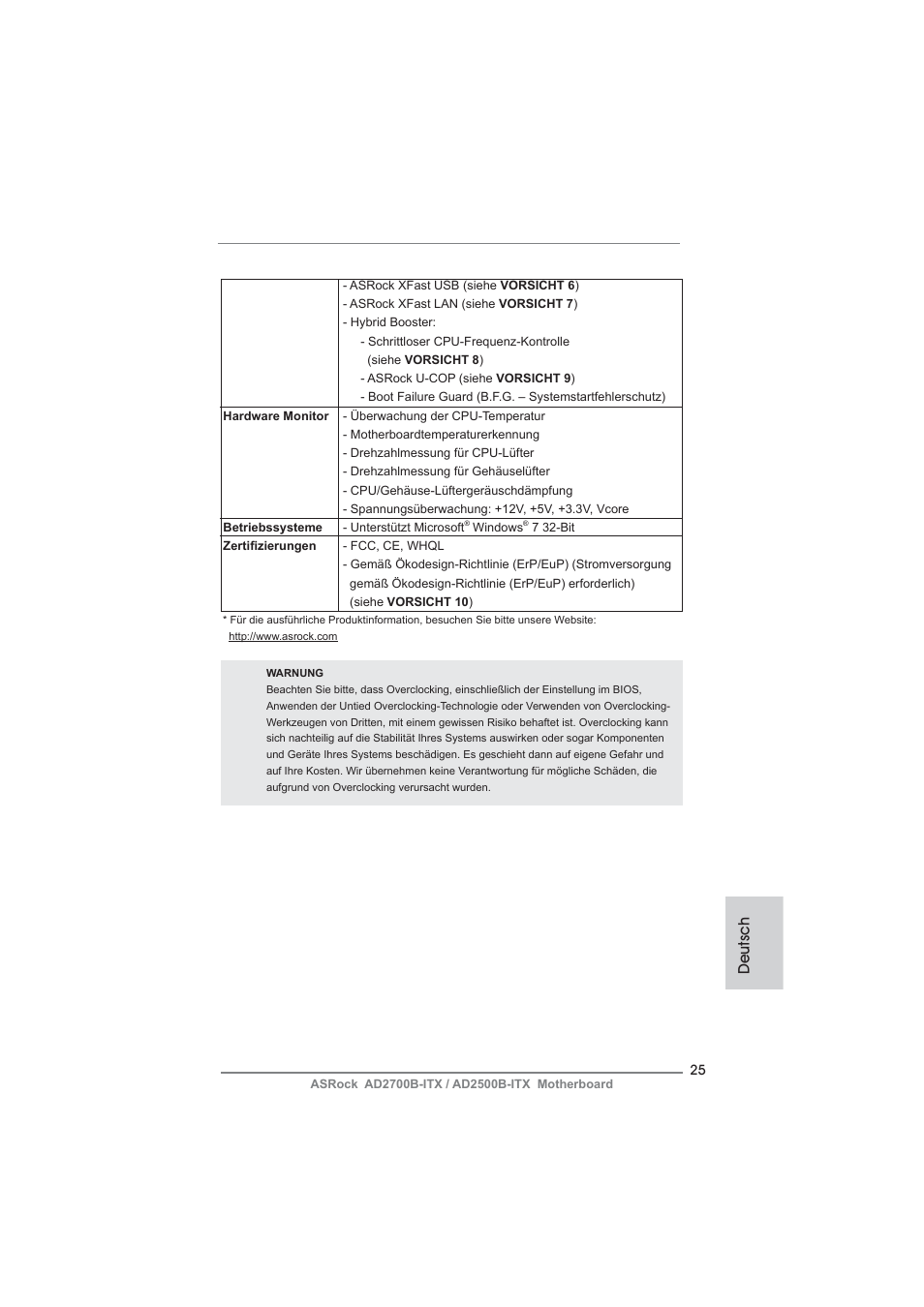 Deutsch | ASRock AD2700B-ITX User Manual | Page 25 / 143